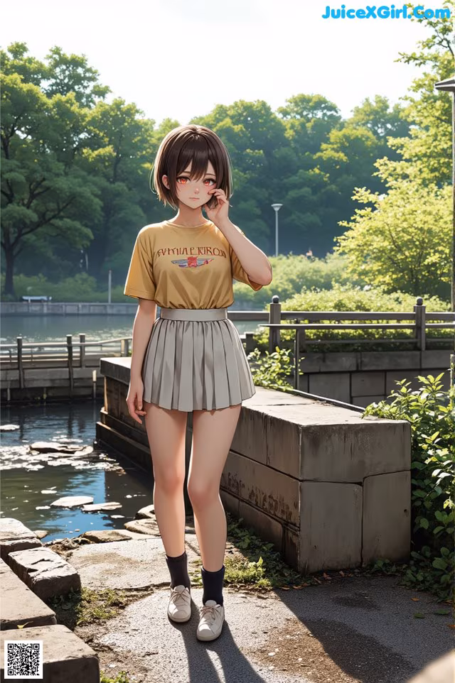 A woman standing on a bridge talking on a cell phone.